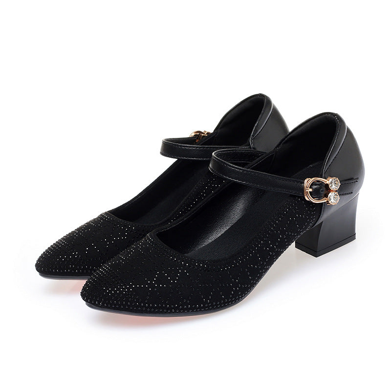 Damen Elegante Mary Jane Pumps mit funkelndem Strassbesatz und komfortablem Blockabsatz R&B