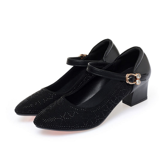 Damen Elegante Mary Jane Pumps mit funkelndem Strassbesatz und komfortablem Blockabsatz R&B