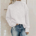 Damen Strickpullover mit hohem Kragen und Zopfmuster R&B