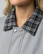 Damen Retro Motorradjacke Wildlederoptik mit Karo-Revers und Stitching