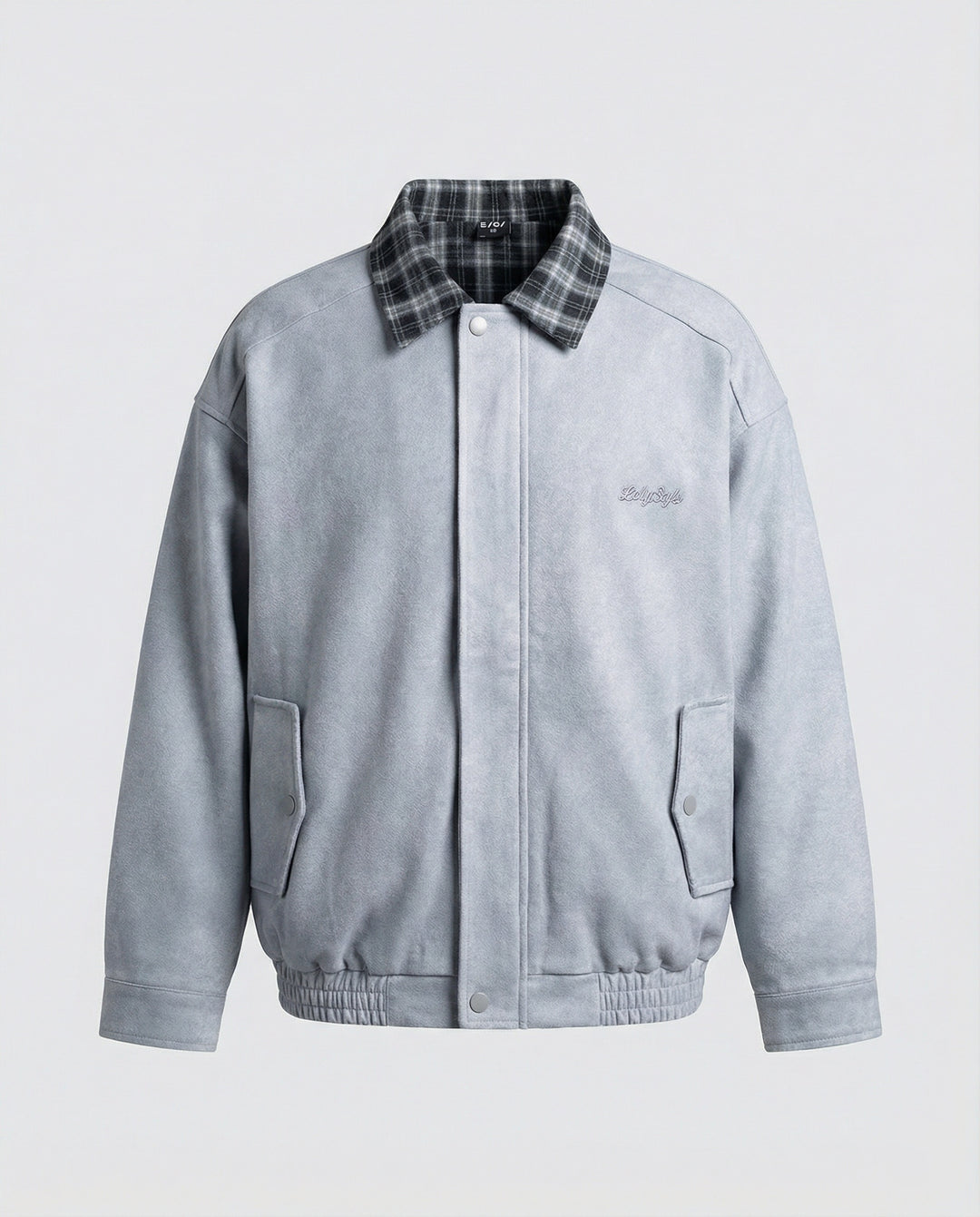 Damen Retro Motorradjacke Wildlederoptik mit Karo-Revers und Stitching
