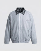 Damen Retro Motorradjacke Wildlederoptik mit Karo-Revers und Stitching