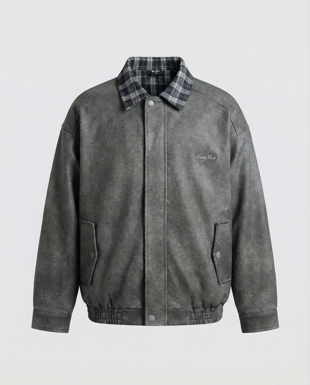 Damen Retro Motorradjacke Wildlederoptik mit Karo-Revers und Stitching