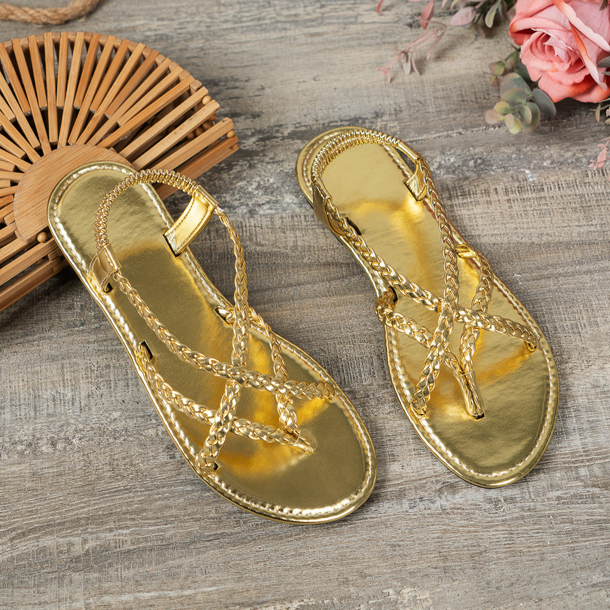 Damen Glamouröse Zehentrenner-Sandalen mit geflochtenem Riemendesign R&B