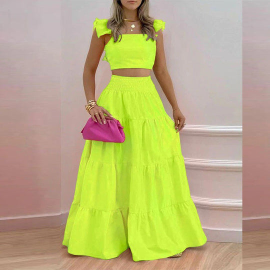 Damen Maxikleid mit voluminösem Rock und Rüschendetails R&B