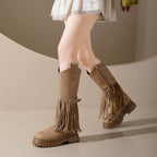 Damen Overknee-Stiefel mit modischem Fransen-Design und robustem Profil R&B