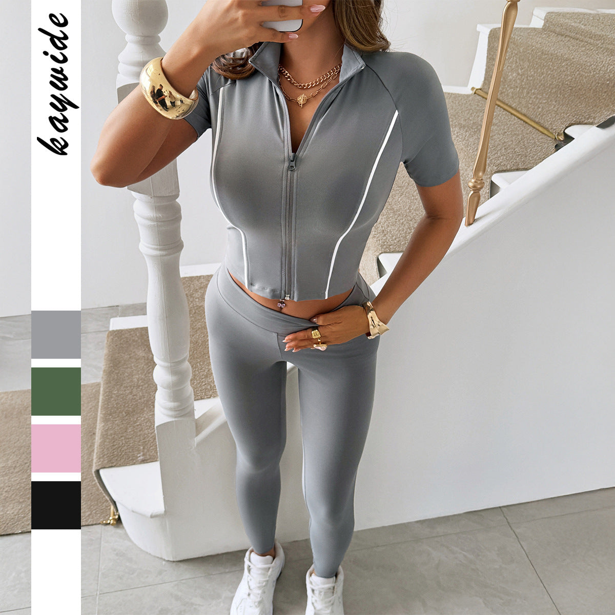 Damen Sportliches Set mit kurzem Oberteil und enganliegenden Leggings R&B