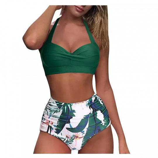 Damen Hochtaillierter Karobikini mit gerafftem Oberteil R&B