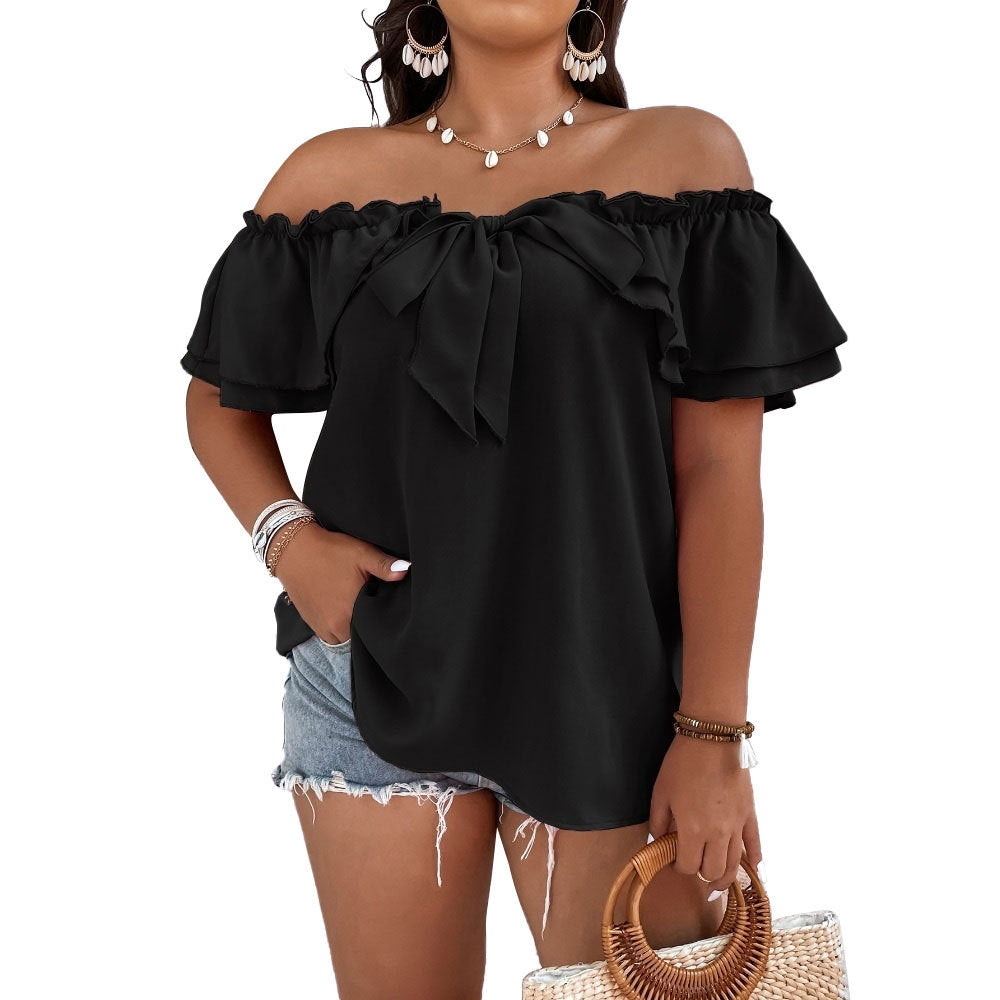 Damen Off-Shoulder Oberteil mit Schleifen-Details und Rüschensäumen R&B