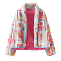 Damen gesteppte Patchwork-Jacke mit buntem Design und praktischen Taschen R&B