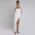Damen Elegantes Maxikleid mit Spitzenärmel und seitlichem Schlitz R&B