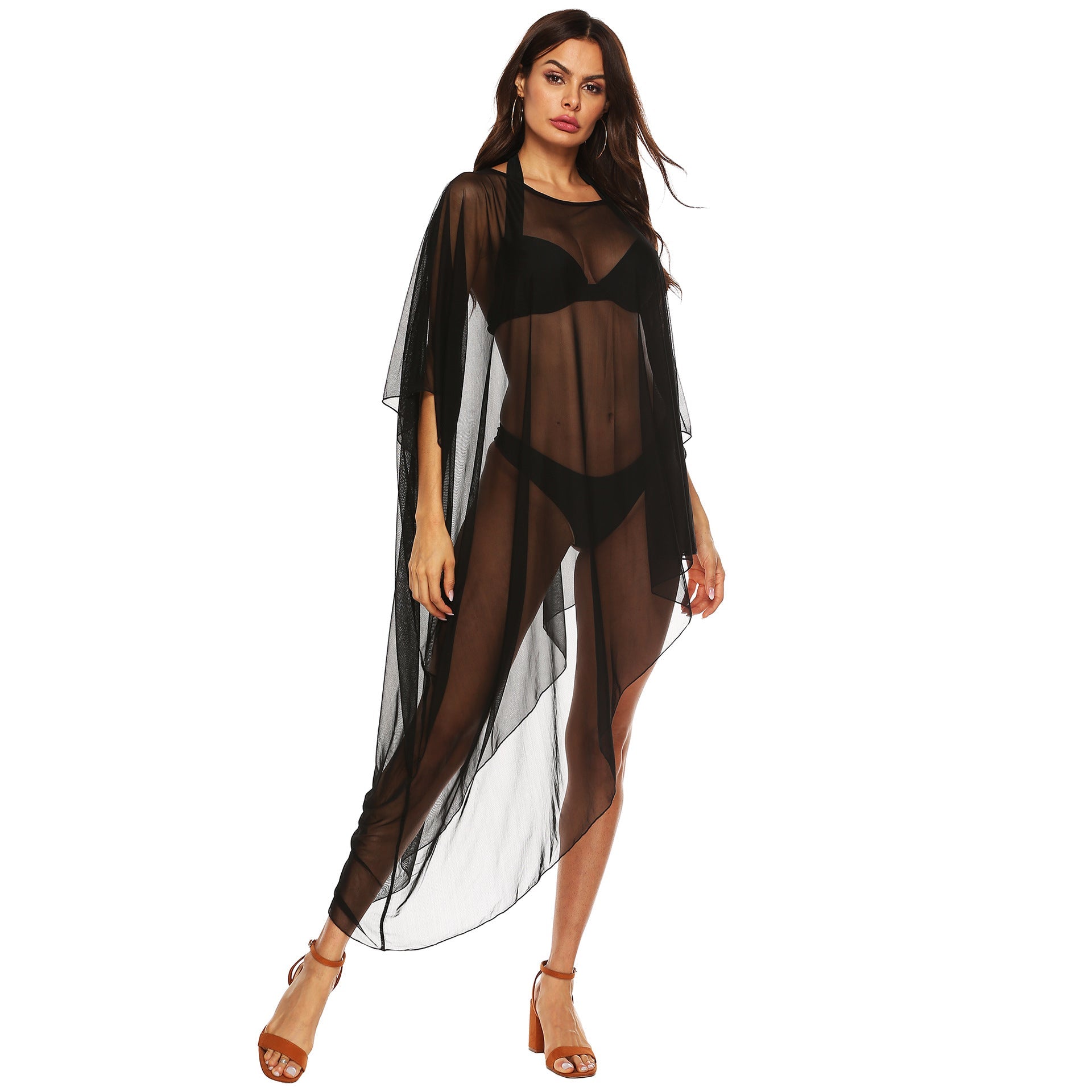 Damen transparenter Strandüberwurf mit eleganten Ärmeln R&B
