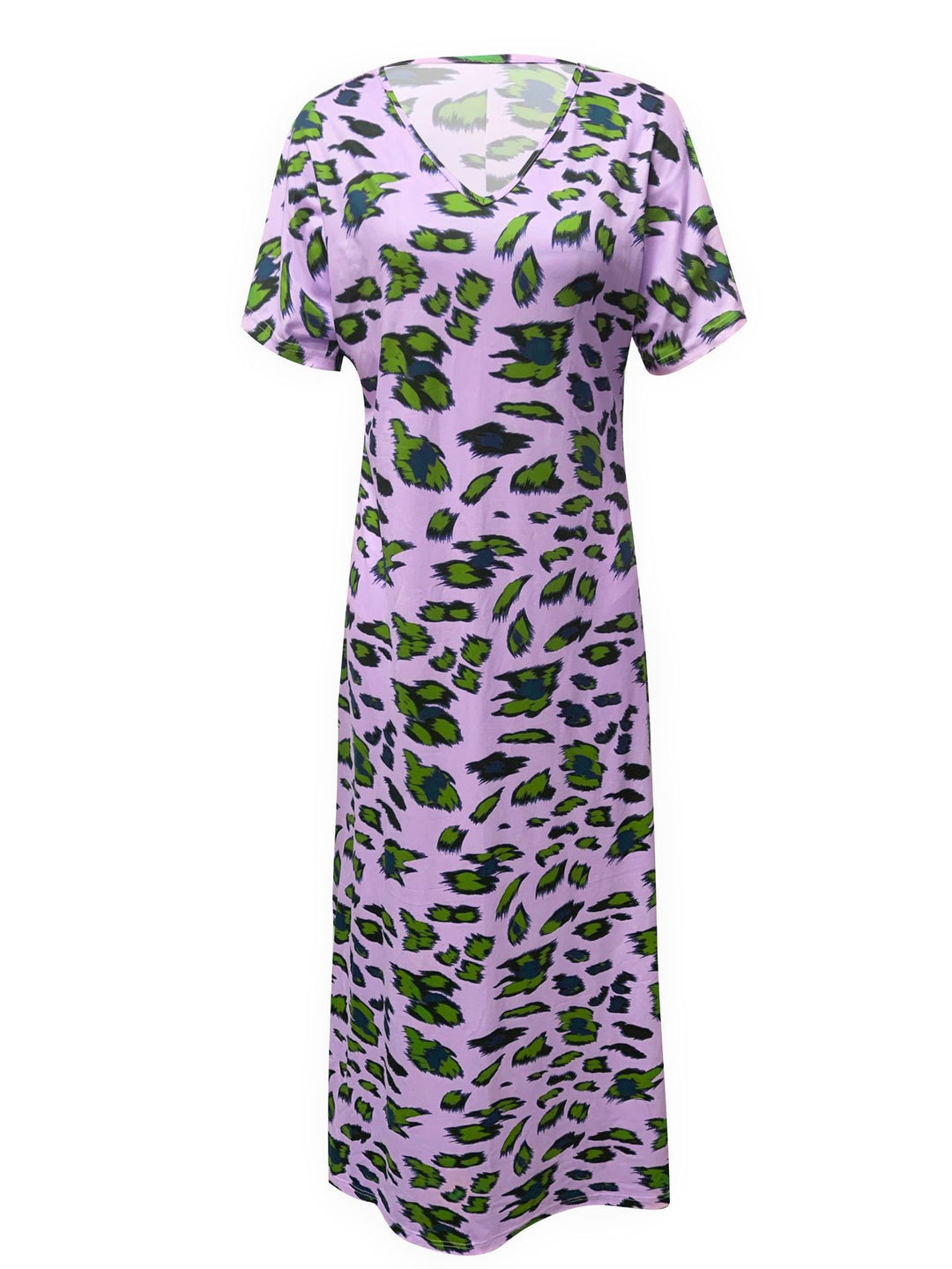Damen Maxikleid mit V-Ausschnitt und modischem Tierdruck R&B