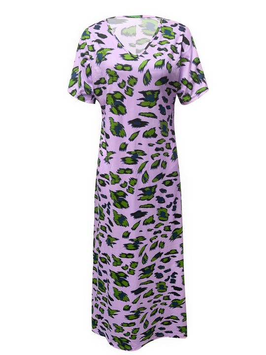 Damen Maxikleid mit V-Ausschnitt und modischem Tierdruck R&B