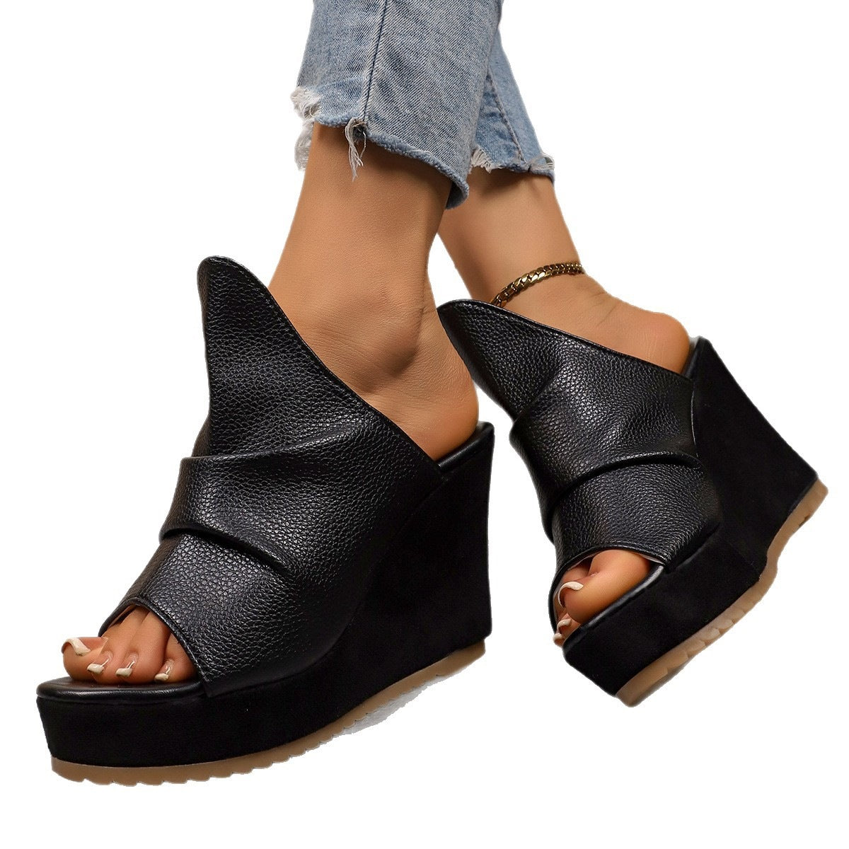 Damen Wedge-Pantoletten mit modischem Schnitt und offenem Zehenbereich R&B