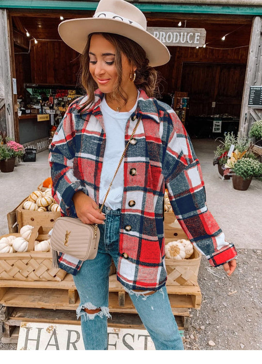 Damen lässige karierte Flanelljacke mit Knopfdetails R&B