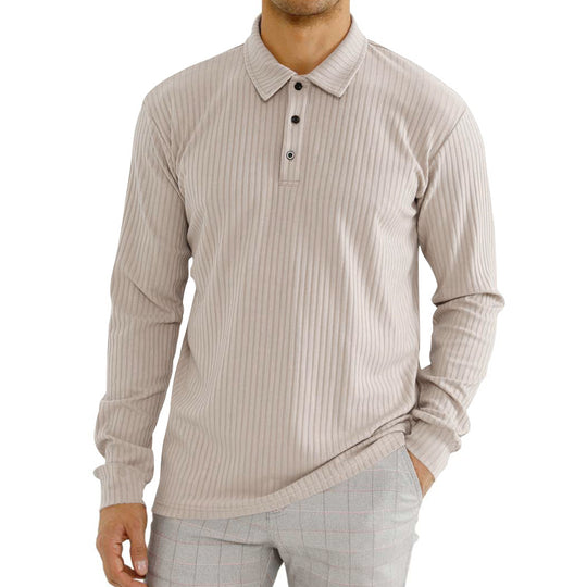 Herren Langarm-Polohemd mit strukturiertem Rippenmuster und Knopfdetail R&B