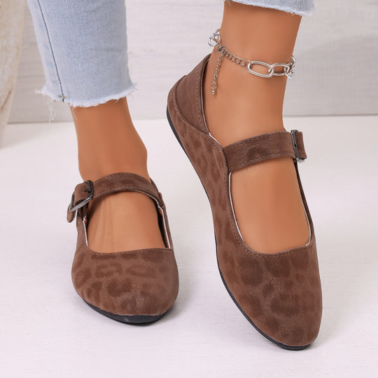 Damen Ballerinas mit praktischem Riemenverschluss und trendigem Leo-Muster R&B