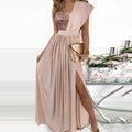 Damen Elegantes Abendkleid mit schimmerndem Oberteil und voluminösem Rock R&B