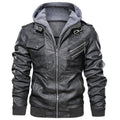 Herren lässige Kunstlederjacke mit abnehmbarer Kapuze und zahlreichen Taschen R&B