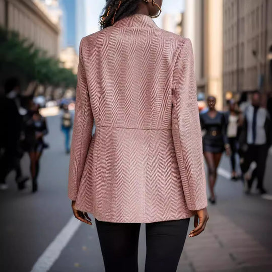 Damen eleganter Blazer im Fischgrätmuster mit taillierter Silhouette R&B