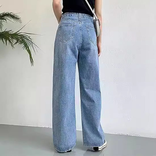 Damen weite Hochtaillen-Jeans mit komfortablem Sitz und lässigem Stil R&B