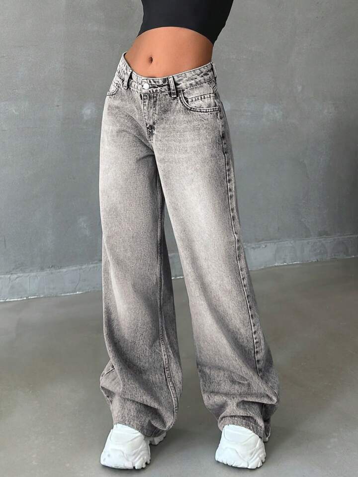 Damen Weite High-Waist Jeans mit elegantem Design und lässigem Schnitt R&B