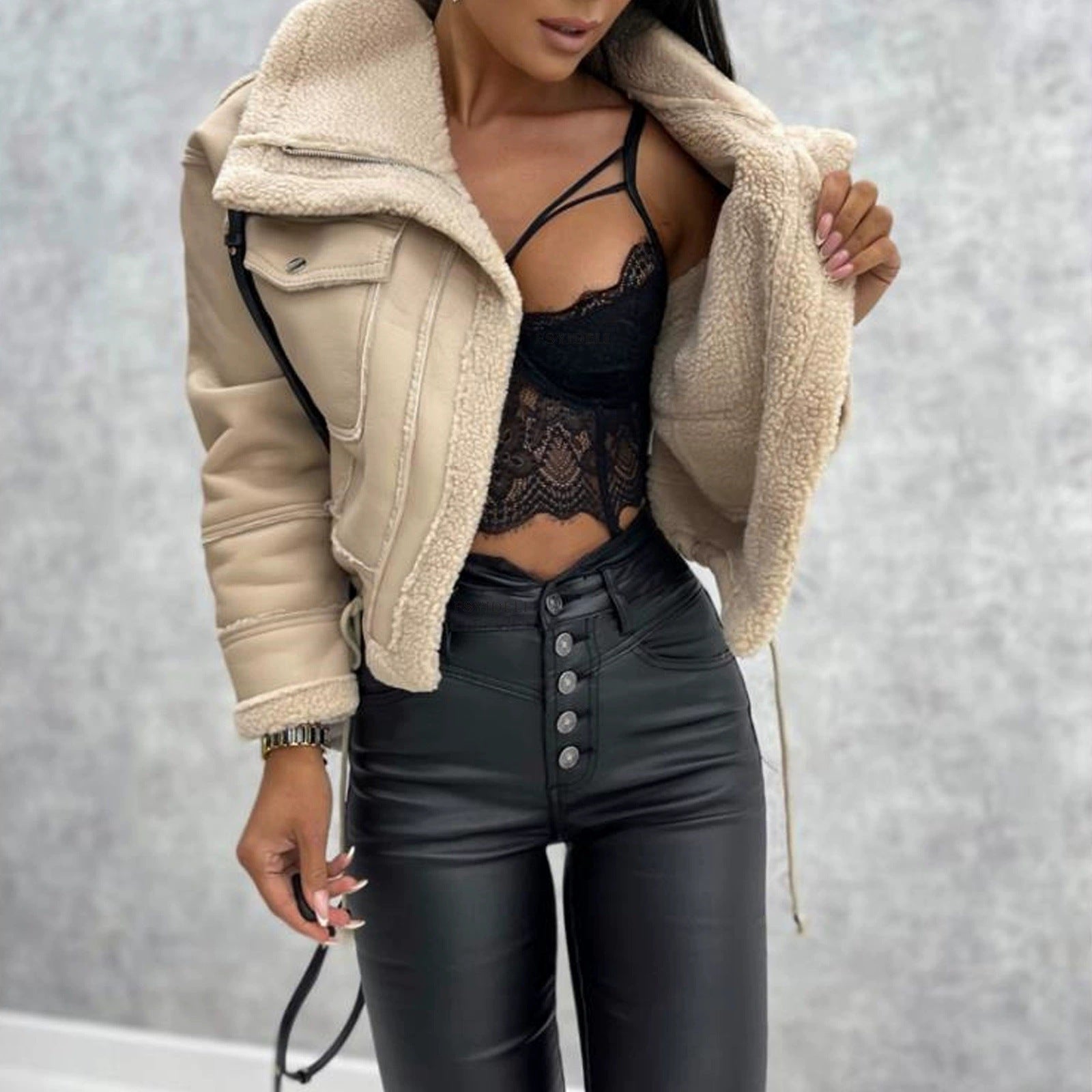Damen Bikerjacke mit Sherpa-Futter