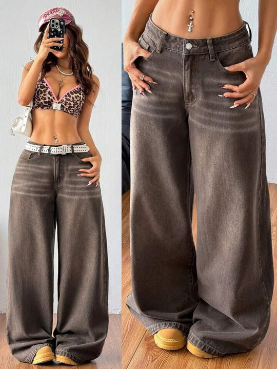 Damen Weite High-Waist Jeans mit lässigem Schnitt R&B