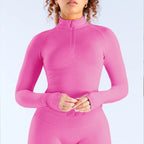 Damen Sportlicher Zip-Ausschnitt Langarm-Oberteil R&B