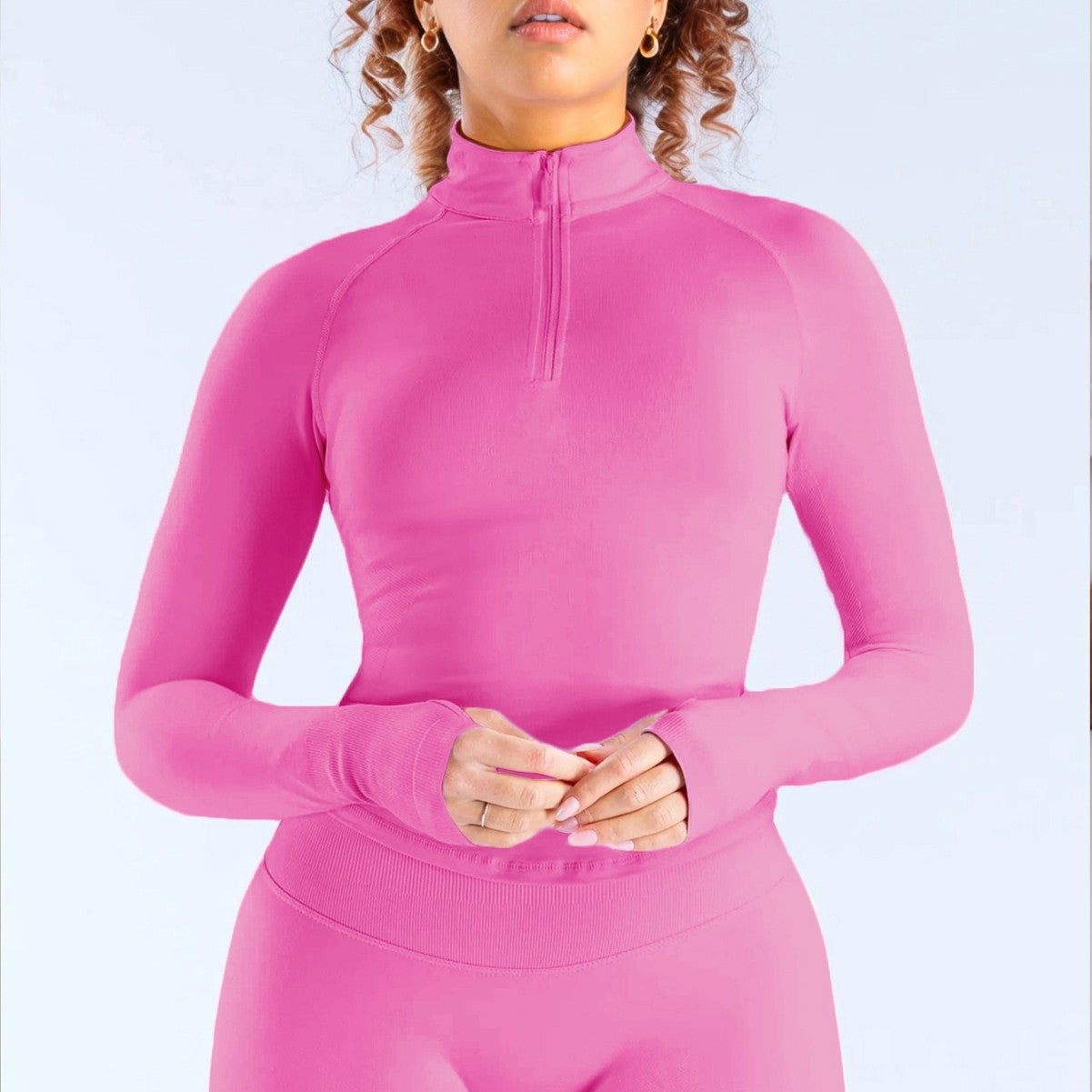 Damen Sportlicher Zip-Ausschnitt Langarm-Oberteil R&B