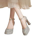 Damen Glitzernde Plateau-Pumps mit elegantem Knöchelriemen R&B