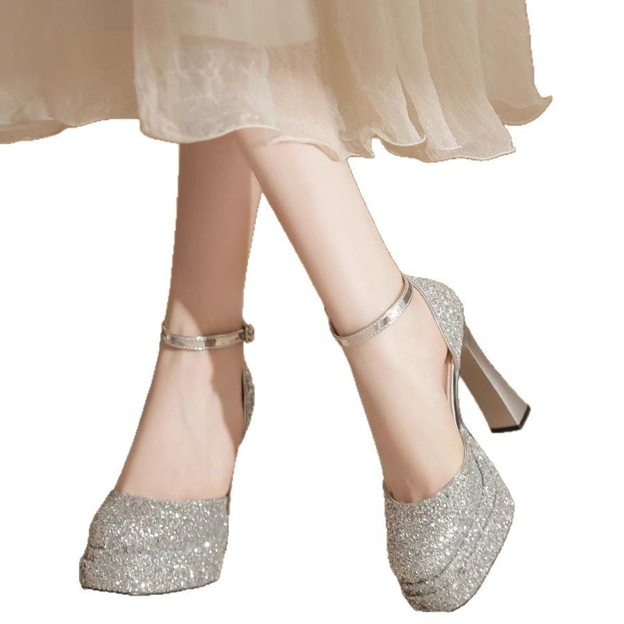 Damen Glitzernde Plateau-Pumps mit elegantem Knöchelriemen R&B