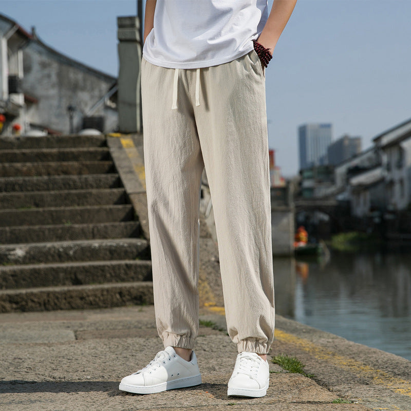 Herren nan tapered Leinen-Baumwoll-Jogger mit Kordelzug, elastischem Knöchelbündchen und schlanker Silhouette R&B