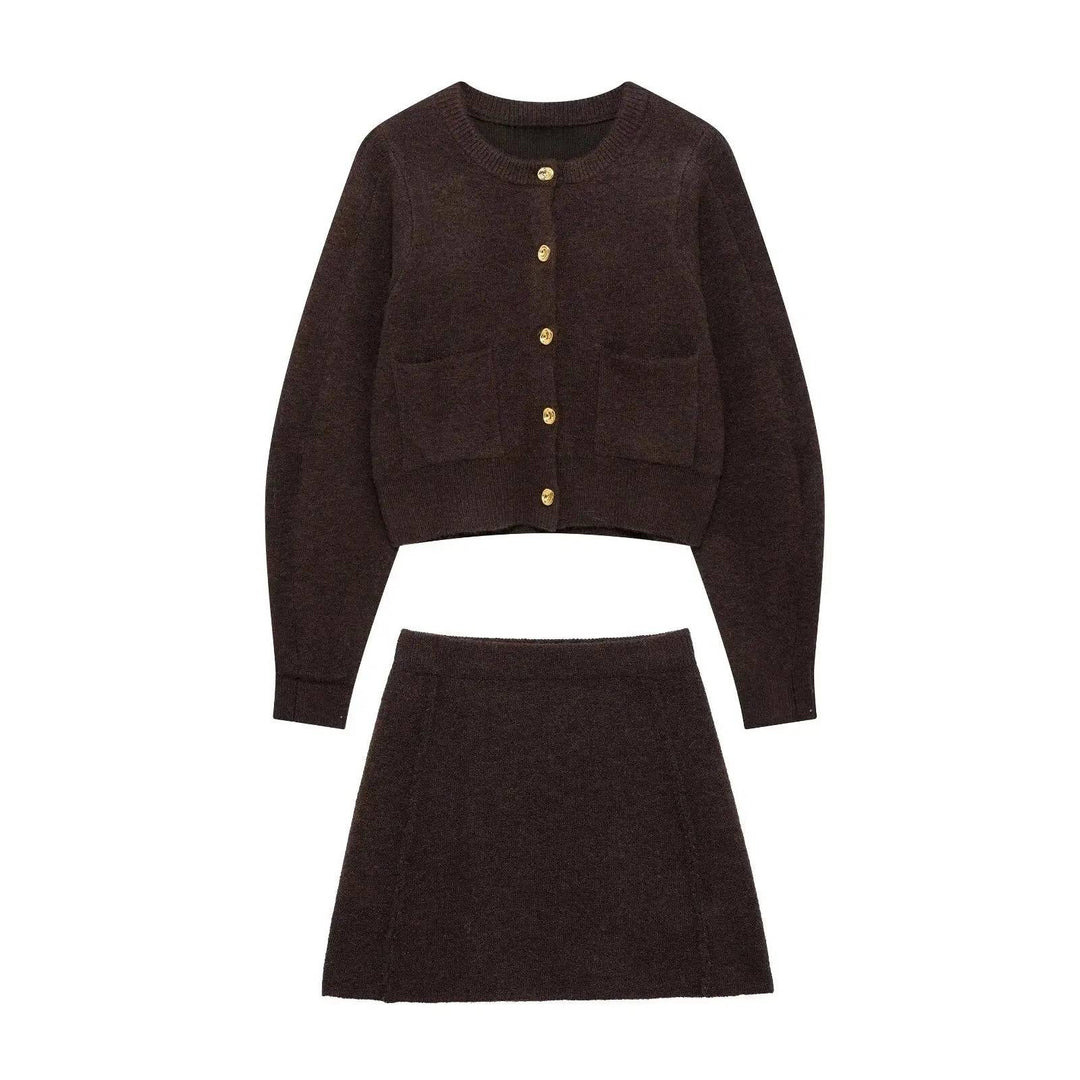 Damen eleganter, kurzer Strickrock mit hohem Bund und seitlichen Nähten R&B