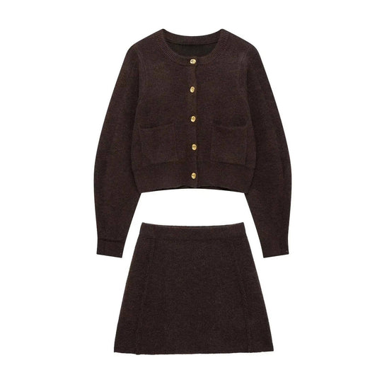Damen eleganter, kurzer Strickrock mit hohem Bund und seitlichen Nähten R&B
