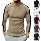 Herren sportlicher Strickpullover mit kontrastierenden Ärmeln und hohem Kragen