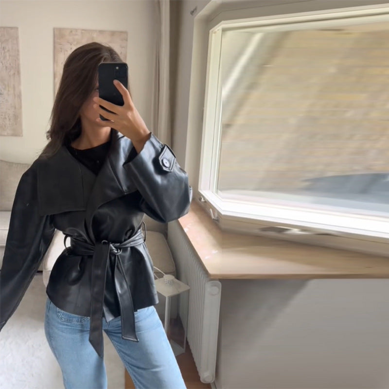Damen Modische Cropped jacke mit doppelter Knopfleiste und breitem Kragen R&B