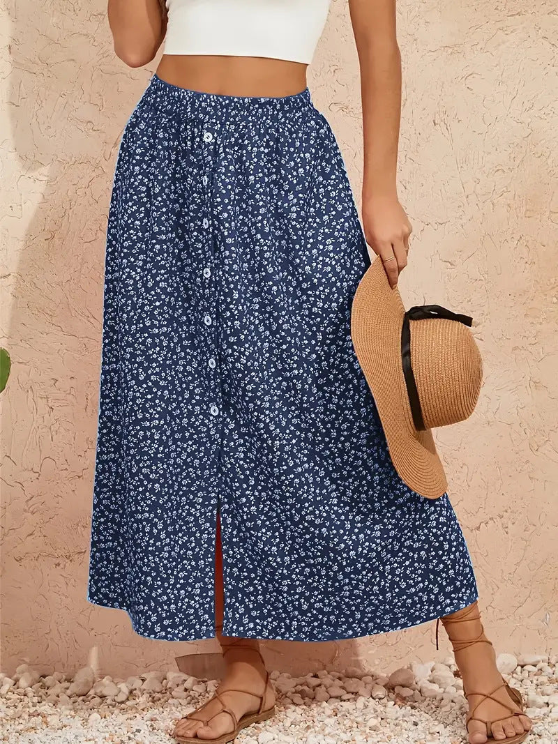 Damen Maxirock mit floralem Design und hohem Schlitz R&B