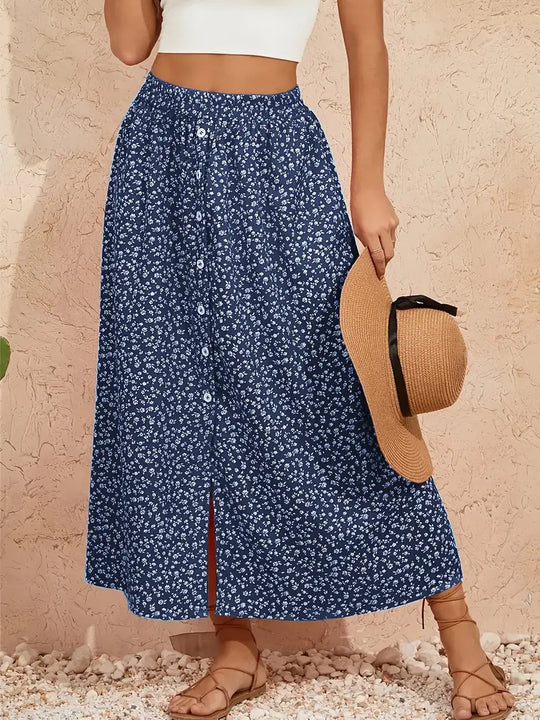 Damen Maxirock mit floralem Design und hohem Schlitz R&B