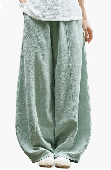 Damen weite Leinenhose mit elastischem Bund und praktischen Taschen R&B