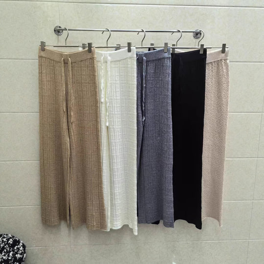 Damen Weit geschnittene Leinenhose mit elastischem Bund und gestreiftem Design R&B