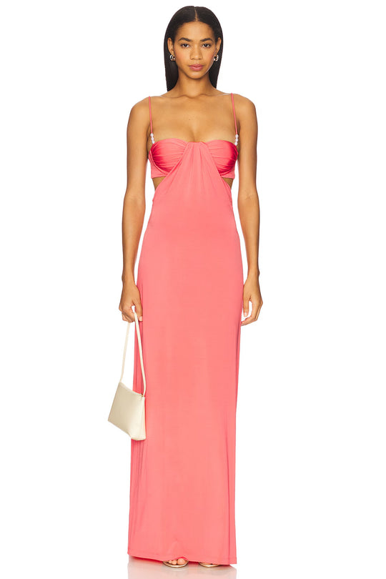Damen nan Maxikleid mit Bustier-Cups, seitlichen Cut-Outs und feinen Spaghettiträgern R&B