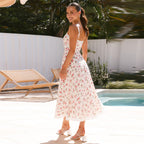 Damen Midi-Langarmkleid mit romantischem Spitzenbesatz R&B