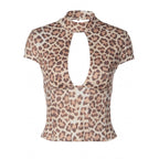 Damen figurbetontes Oberteil mit hochgeschlossenem Design und Cut-Out Akzent R&B