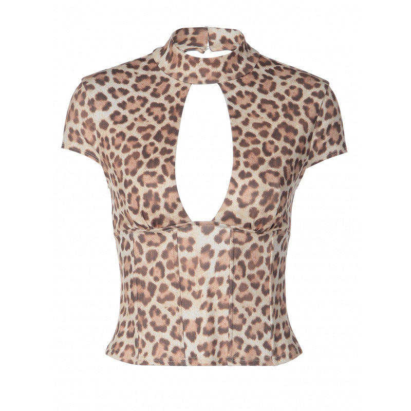 Damen figurbetontes Oberteil mit hochgeschlossenem Design und Cut-Out Akzent R&B