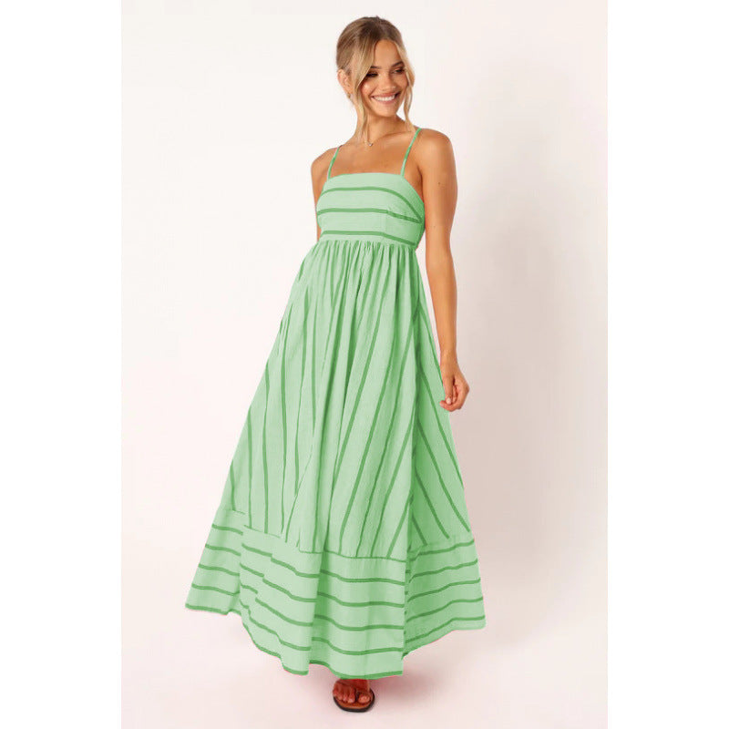 Damen Maxikleid mit feinen Streifen und elastischem Taillenbund R&B