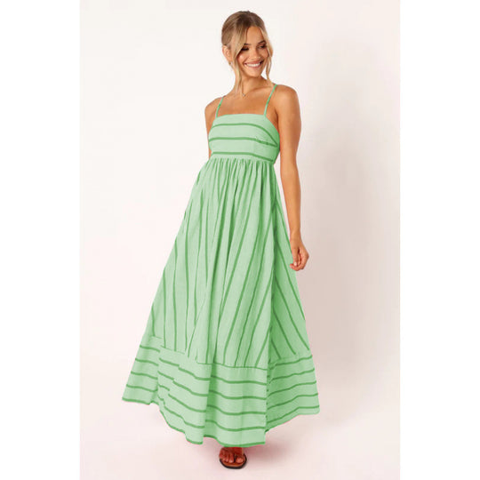 Damen Maxikleid mit feinen Streifen und elastischem Taillenbund R&B
