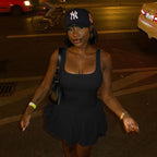 Damen verspieltes Mini-Kleid mit quadratischem Ausschnitt R&B
