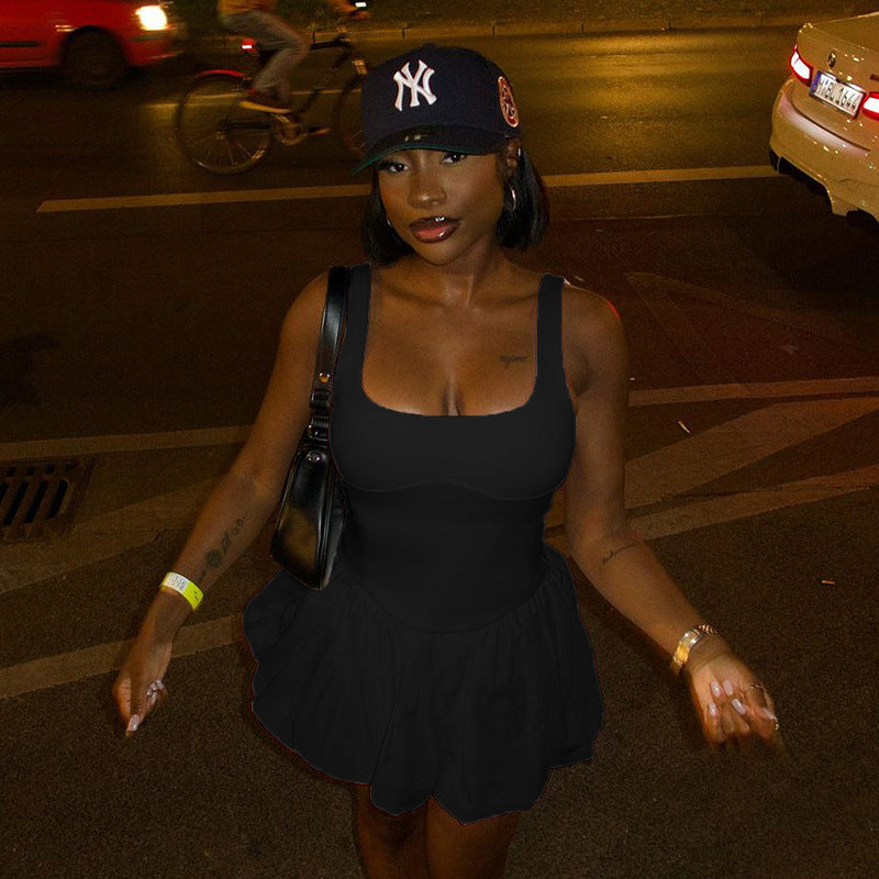 Damen verspieltes Mini-Kleid mit quadratischem Ausschnitt R&B